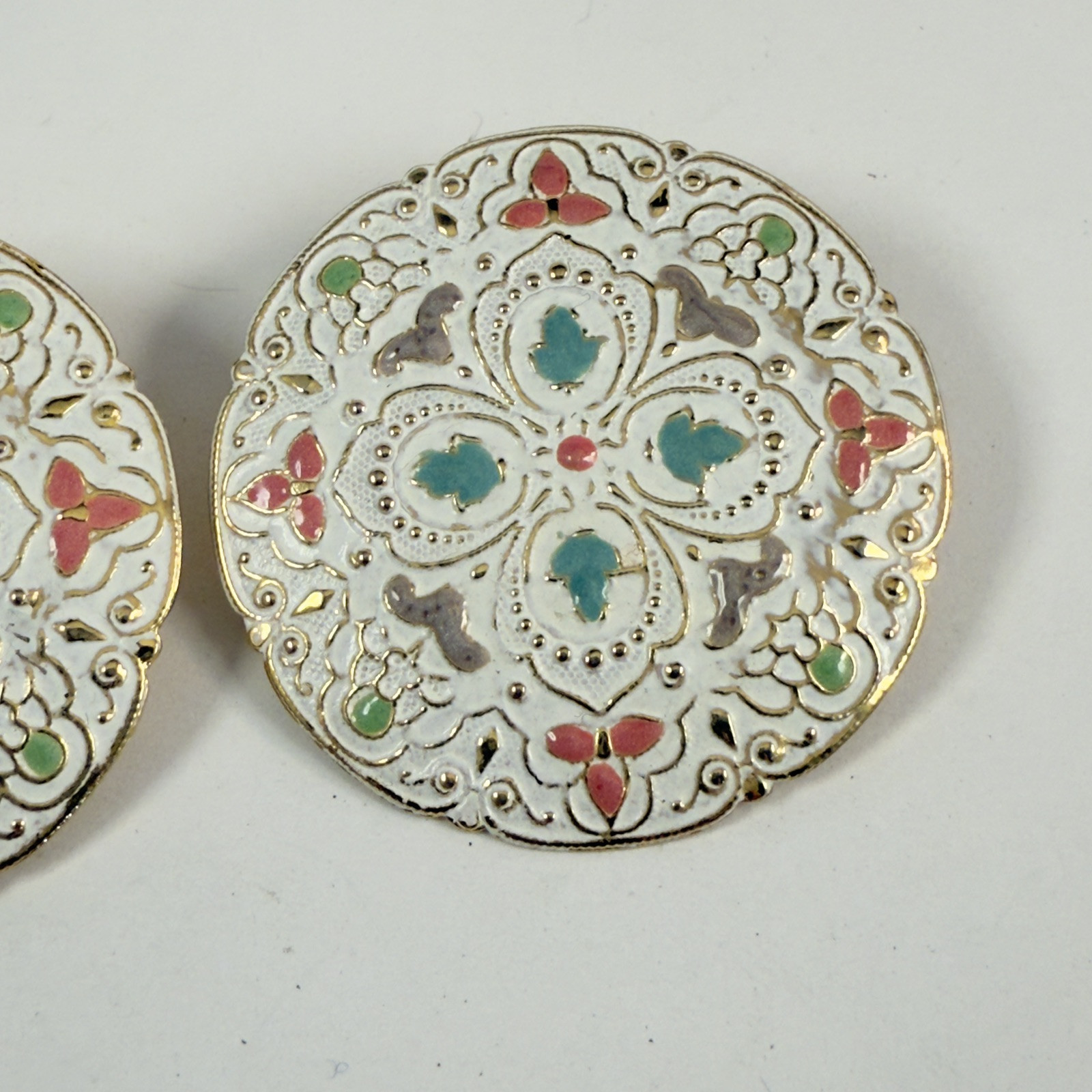 Vintage Large Round 90s to More Modern Enameled Lightweight Pierced Earrings