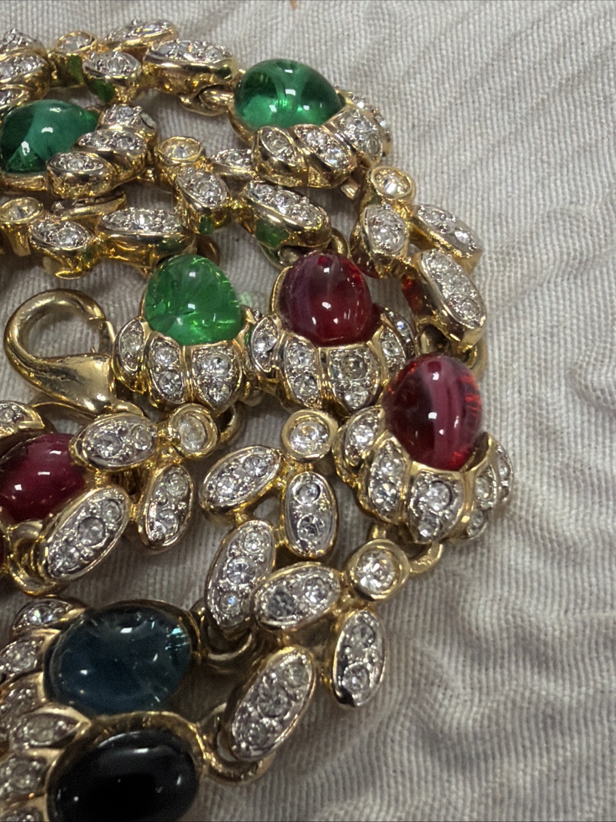 Vintage Red Blue Green Cabochon Marquise Cut Swarovski Crystal 16” Necklace