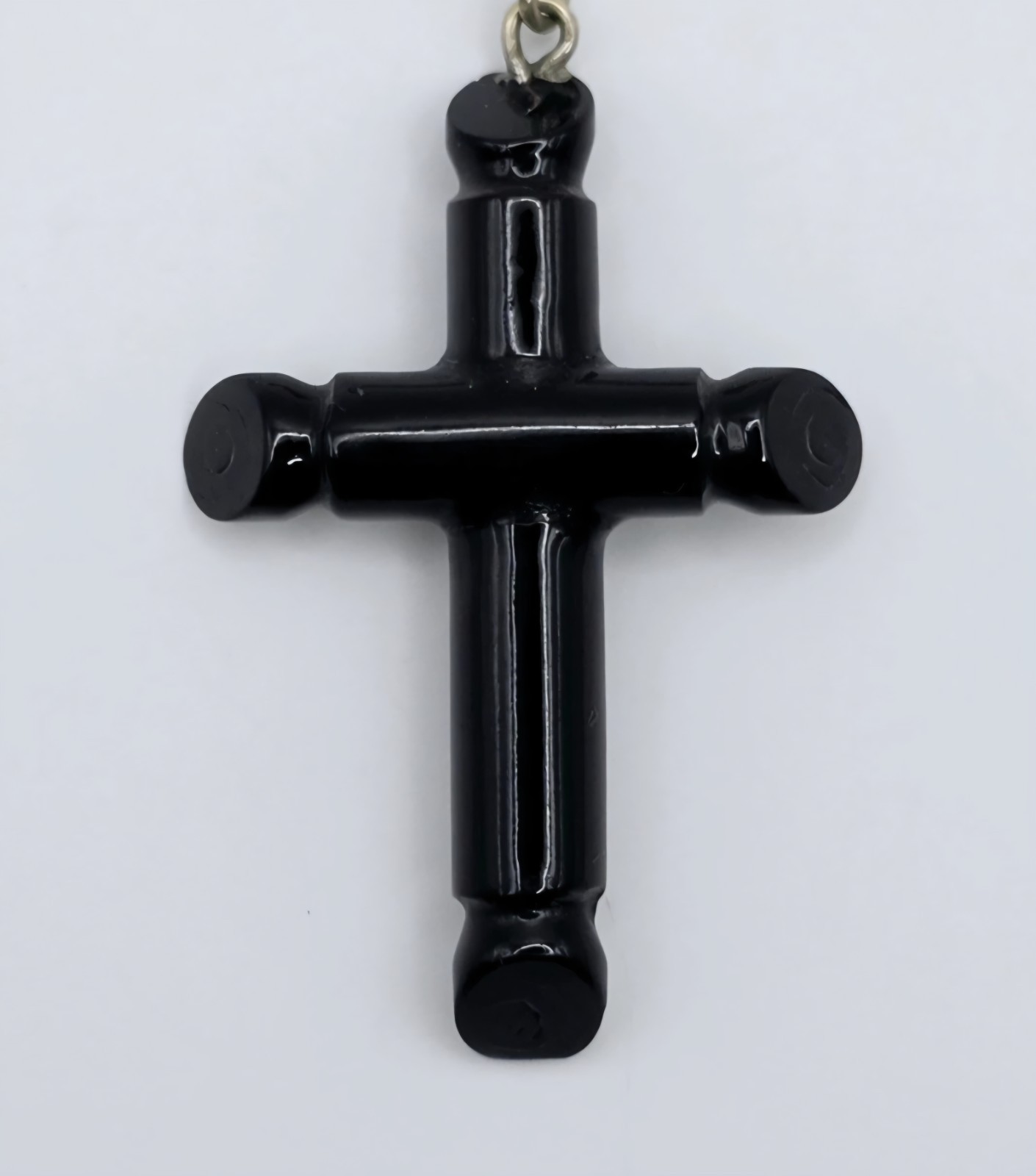 Vtg 70s Mexican Black Coral Cross Pendant Necklace Hand Carved Boho Artisan