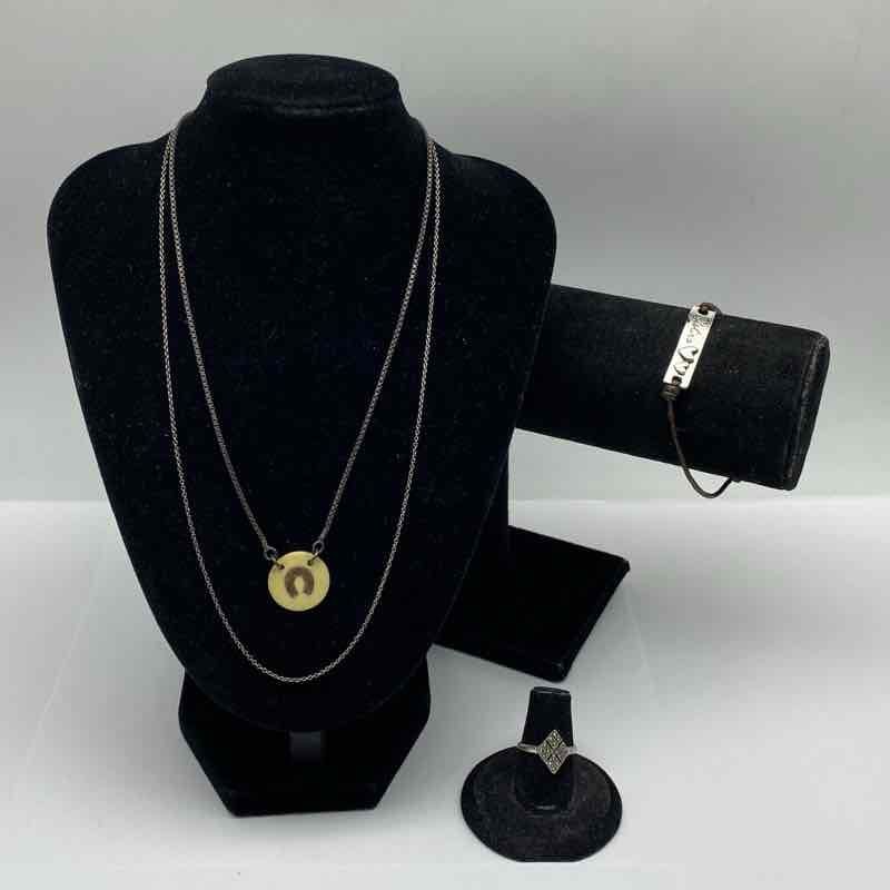 Sterling Silver 925 Jewelry Lot 4pc Marcasite Ring Horseshoe Necklace Sisters