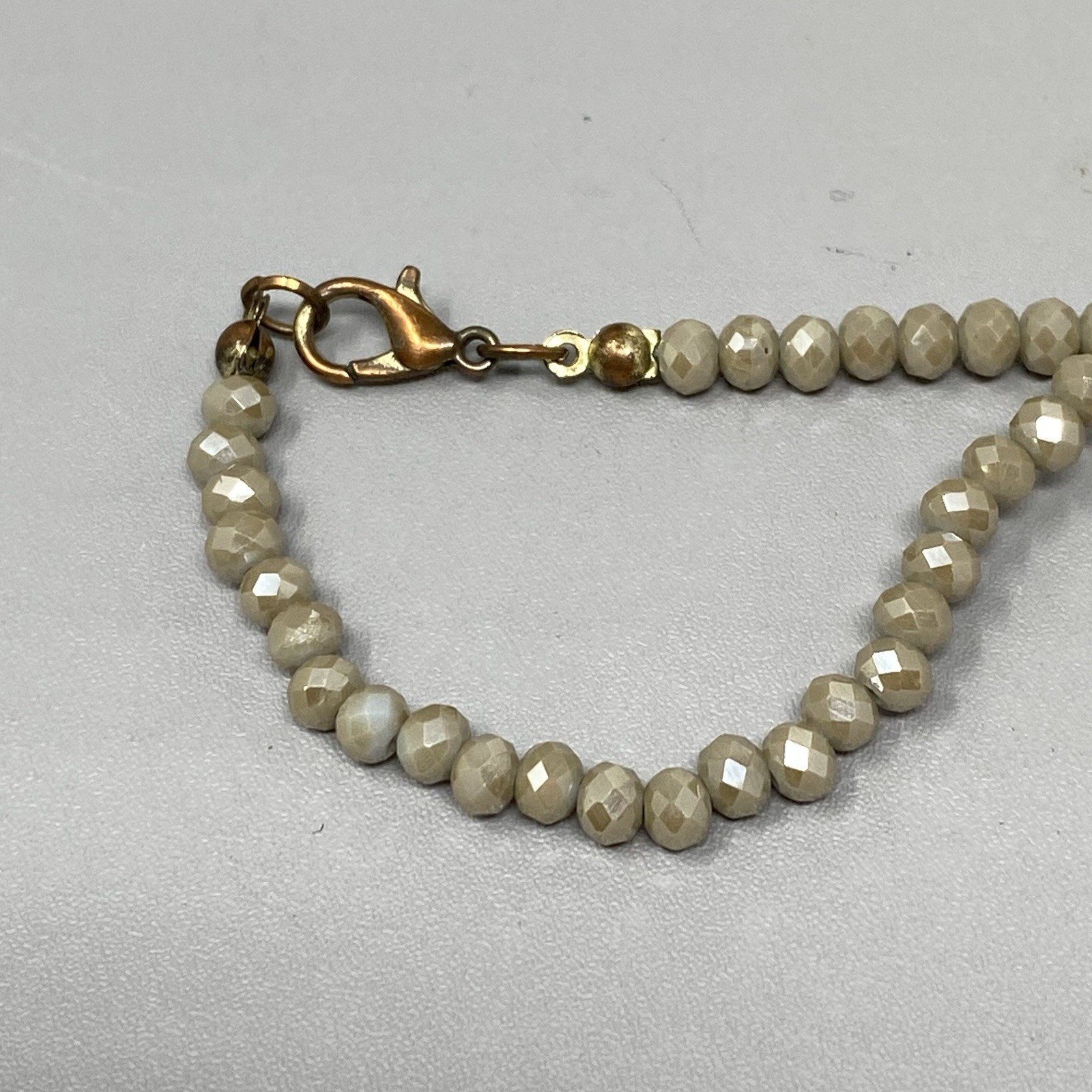 Cream Fire Polished Glass Bead Necklace Surface Coated Long Tan Faceted 60″