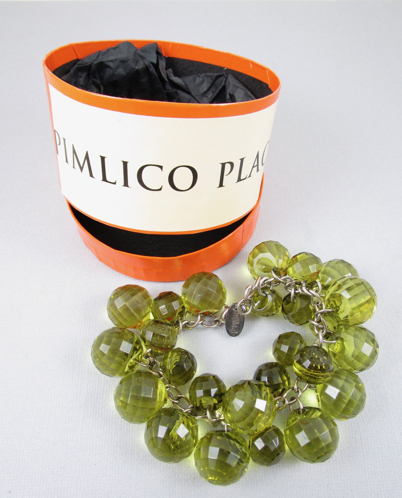 UNIQUE MILLIE D GREEN ACRYLIC FACETED BEAD “CHARM” BRACELET FROM PIMLICO PLACE