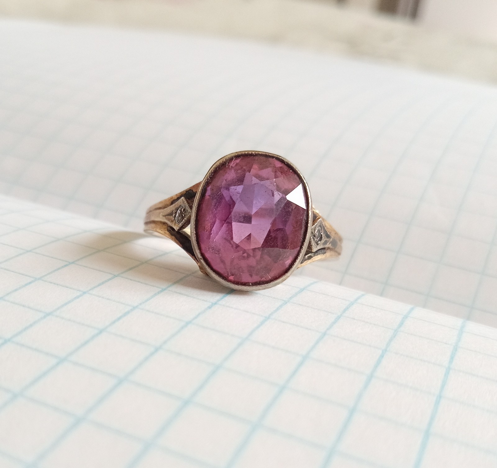 Vintage Ring Pink stone Gilt Silver 875 star USSR times Women’s Jewelry size 9.5
