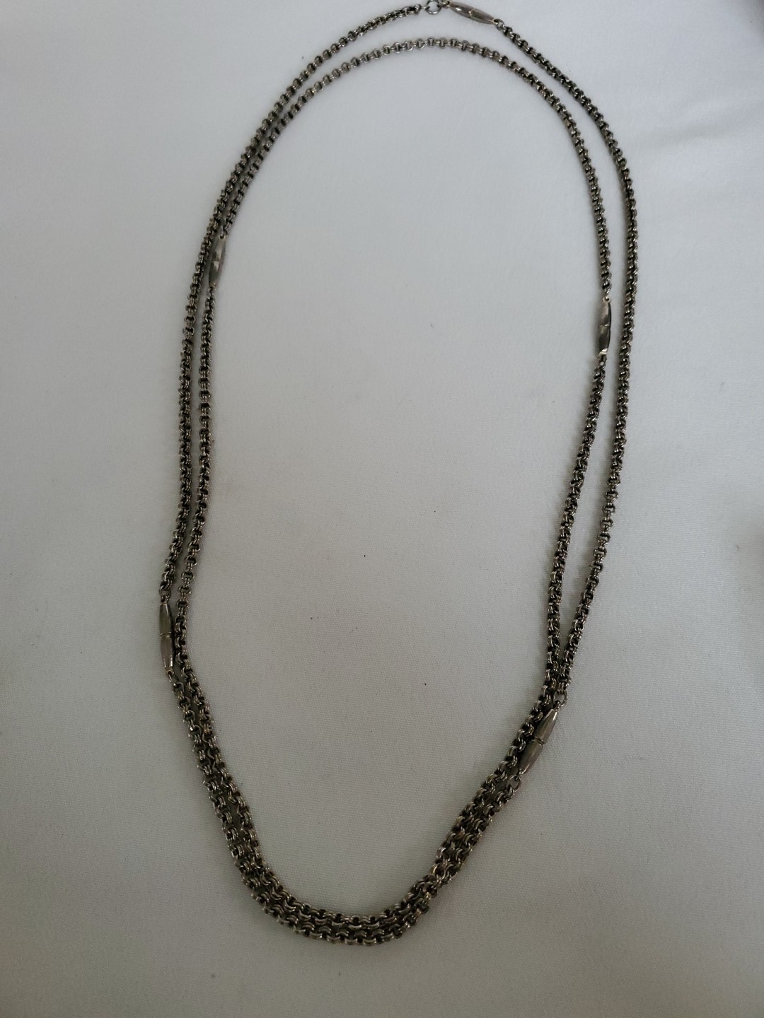 Old Double Rolo Link Chain Necklace Very Long 60 in Signed Marino No Clasp