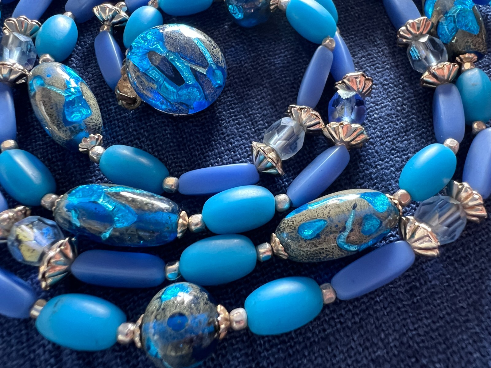 Murano Glass Beaded 2 Strand Necklace 22 Inches Long Blue