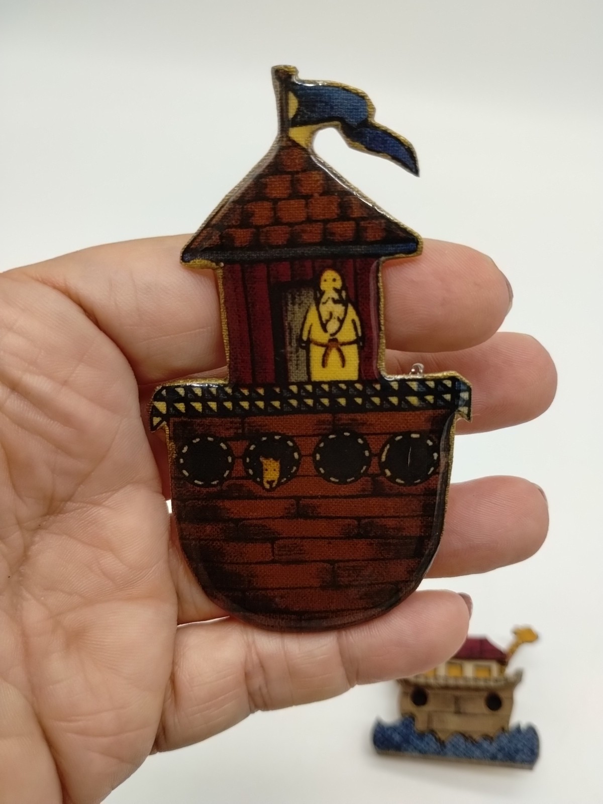 Set Of 2 Vintage 1980s Handmade Noah’s Ark Brooch Pins