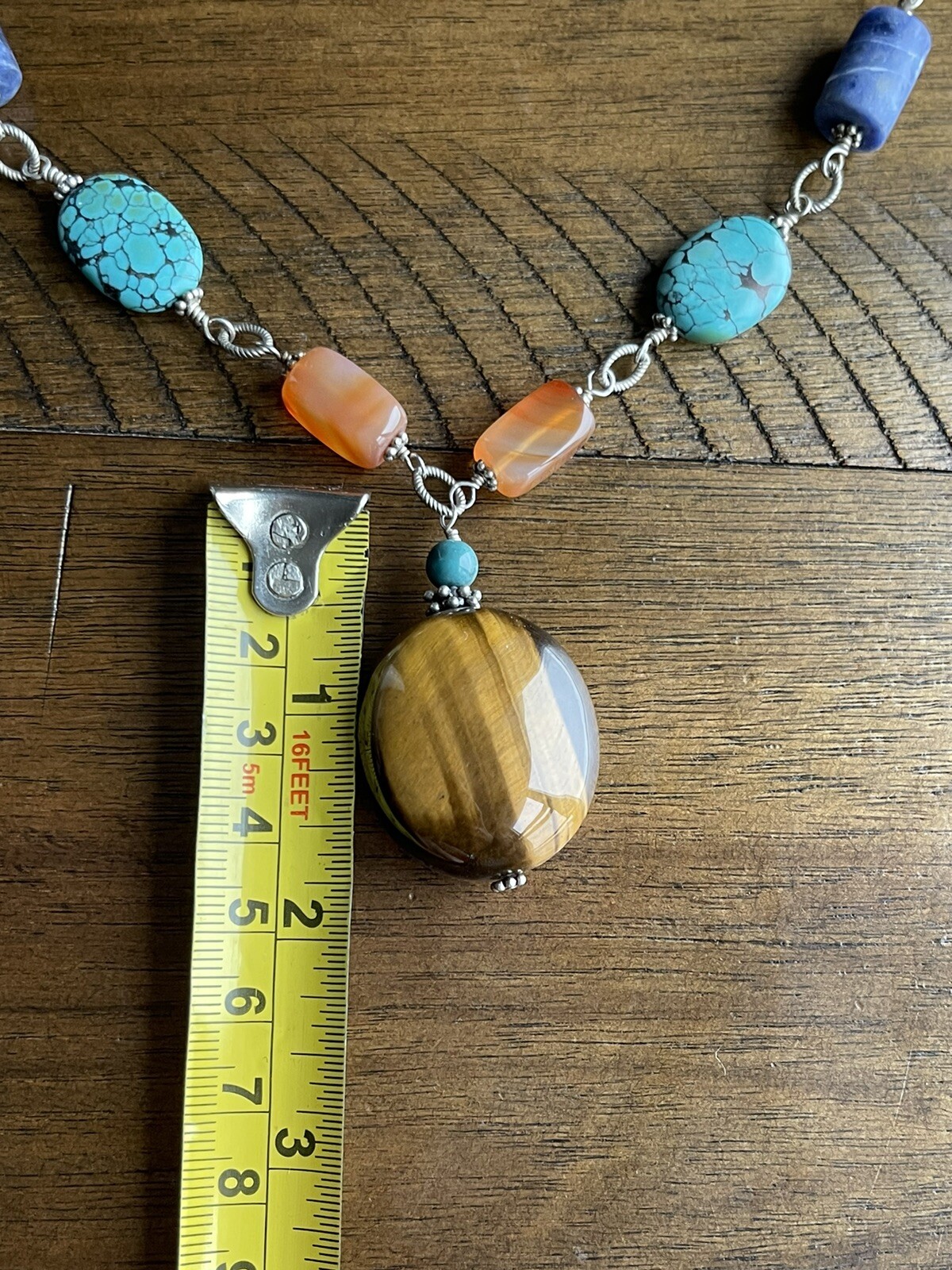 Sally C Treaures SX 925 Silver Multi Stones Tiger’s Eye Pendant Necklace