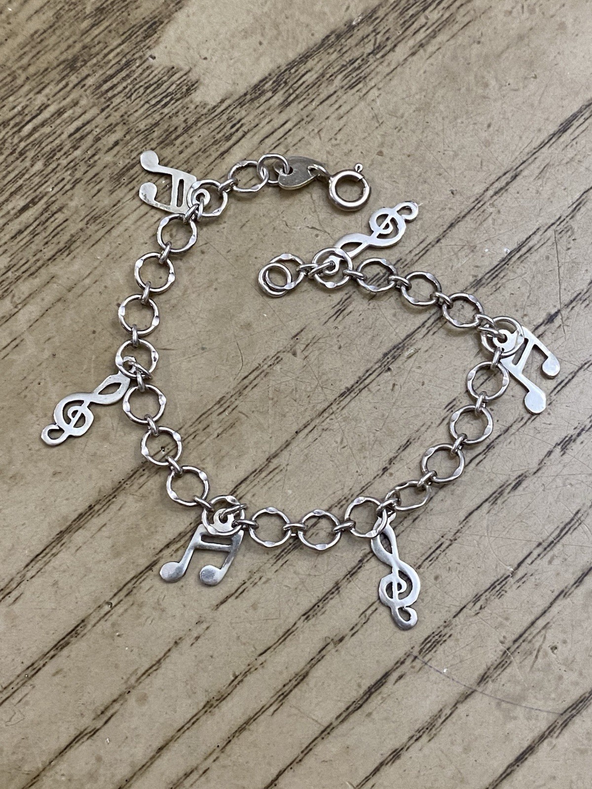 VINTAGE MUSIC CLEFT & 16TH NOTES 7″ STERLING SILVER STAMP 925 LEX CHARM BRACELET