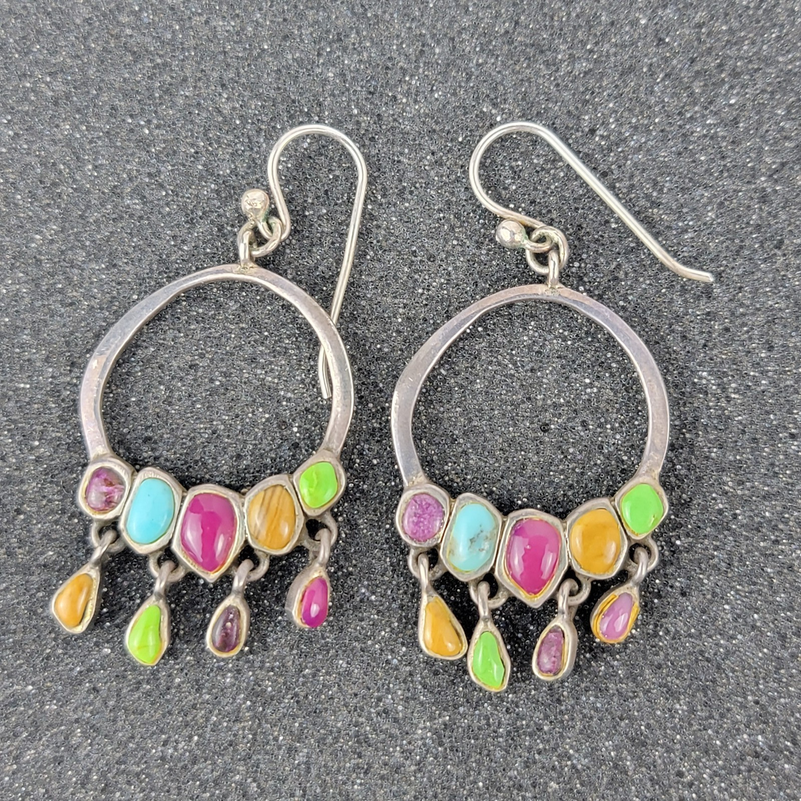 Vintage Barse Sterling Silver Multi Gemstone Earrings Artisan Dangle Turquoise