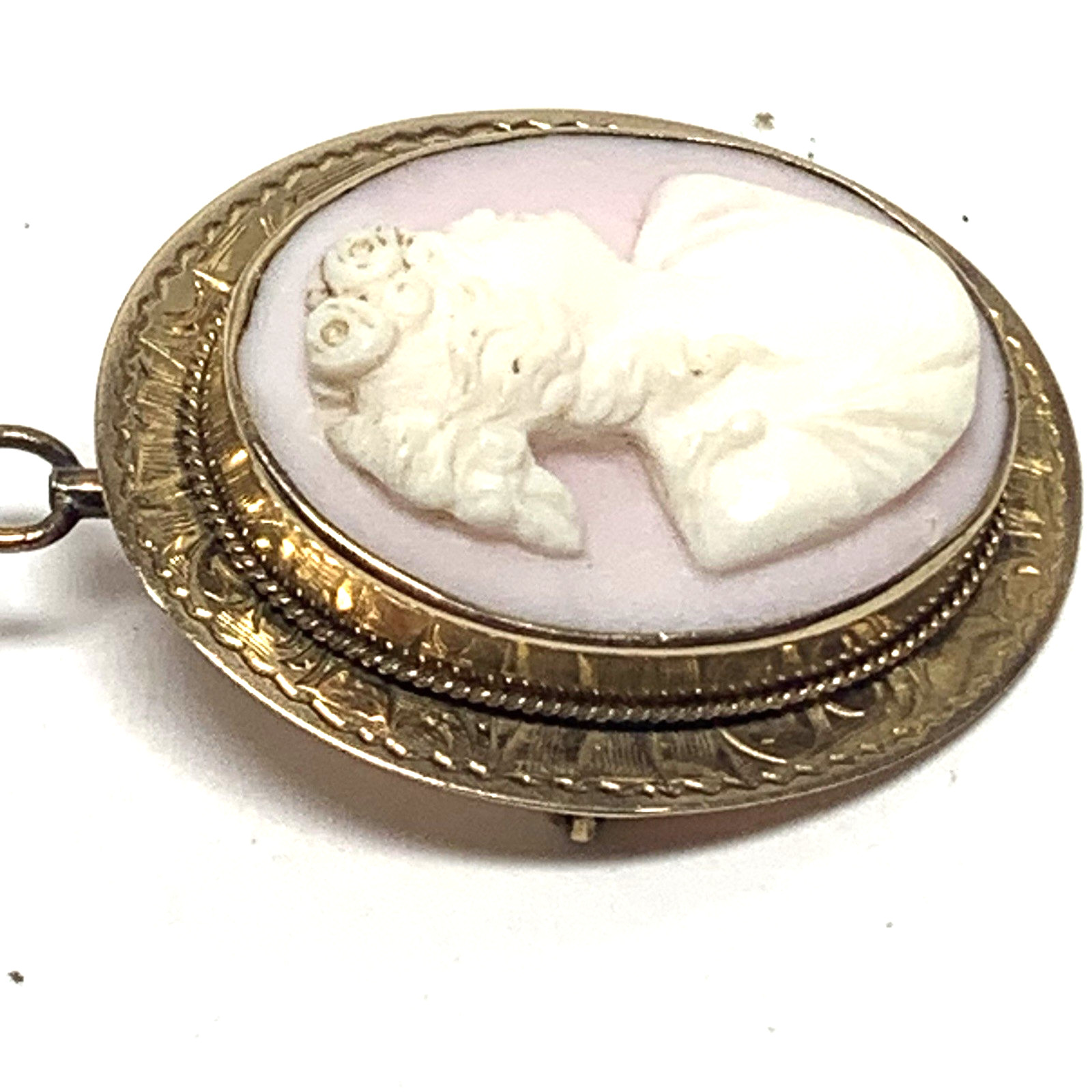 Vintage 10k Gold Right Facing Hand Carved Cameo Brooch Pin Pendant