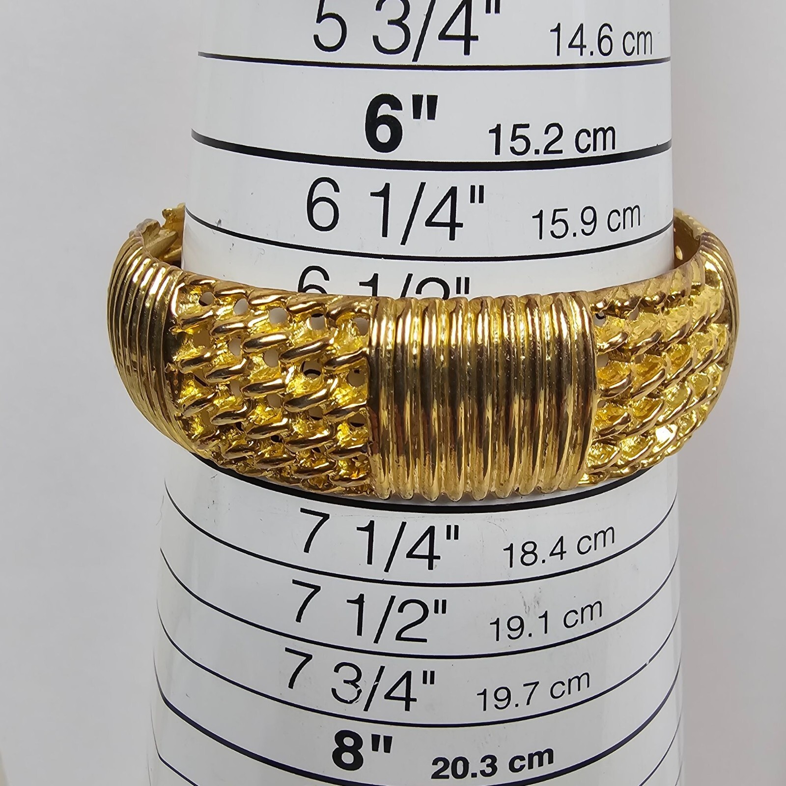 Vintage Gold Tone Hinged Clamper Bracelet Stripe Open Work Chunky Statement