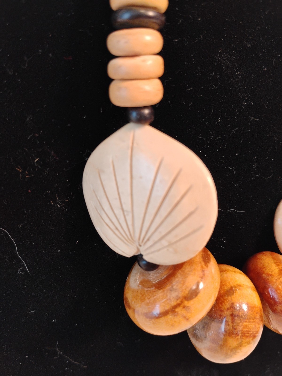 VTG Carved Shell Amber Resin Beads Ethnic Boho African Organic Necklace