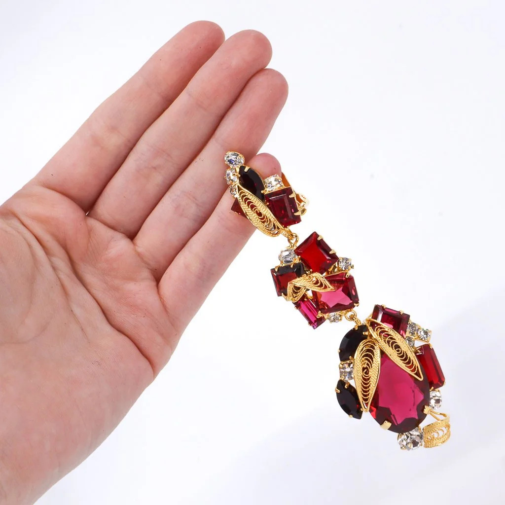 Sorrell Originals, Red, Fuchsia and Burgandy, Gold Clip-on Earrings