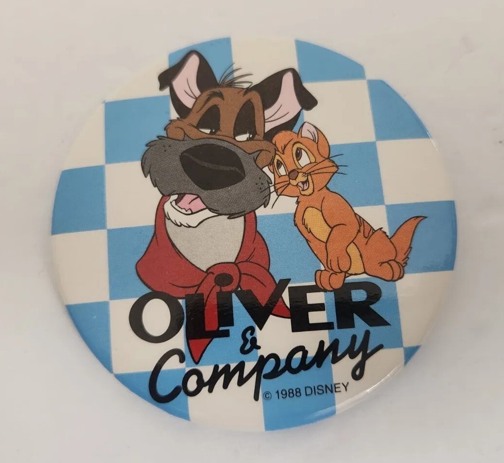 Lot Of 4 Vintage Disney Button Pins Oliver & Company Micky Mouse Fantasia WDW