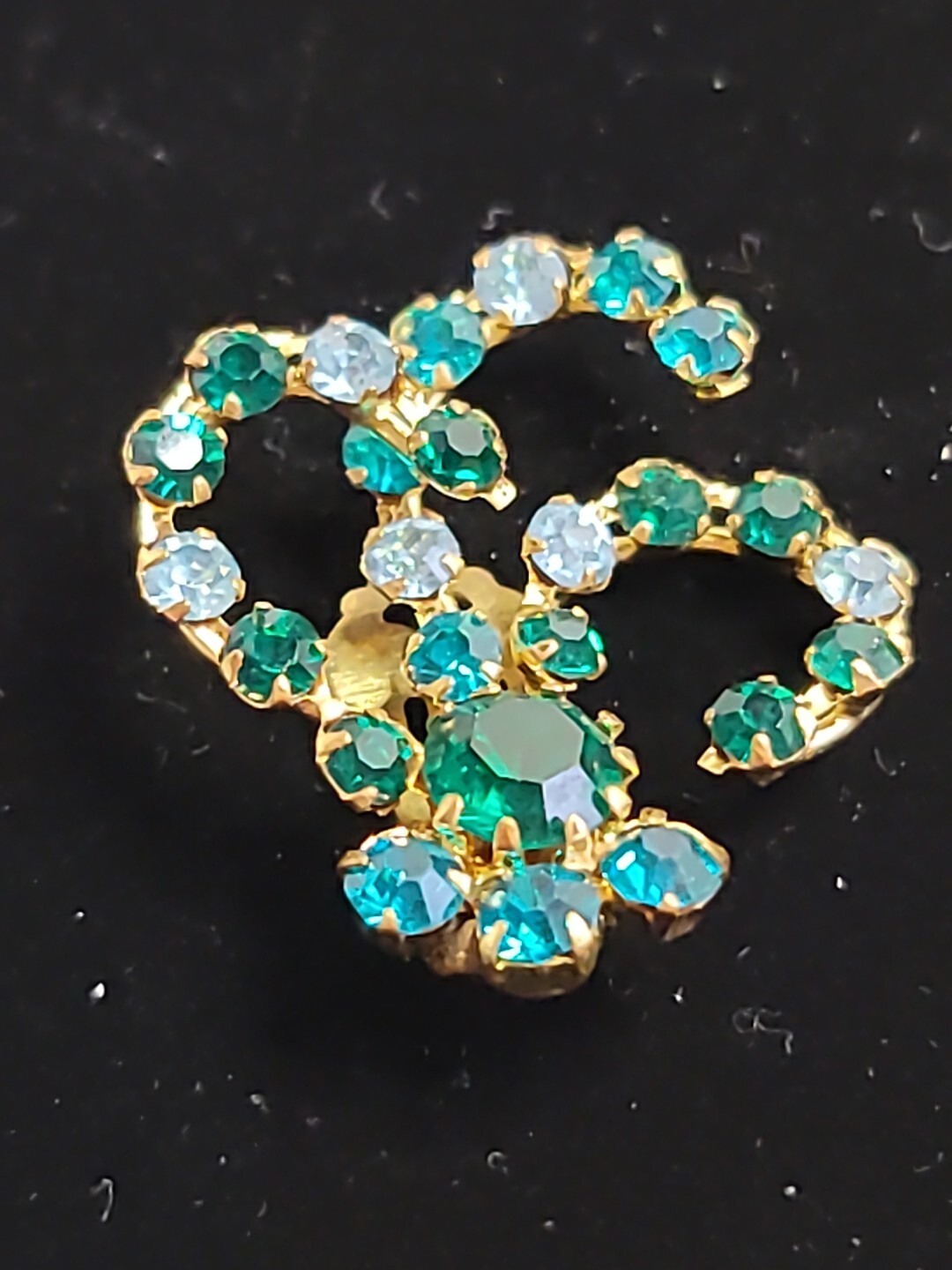 Vintage Austrian Teal Green Light Blue Floral Brooch W/Matching Clip Earrings