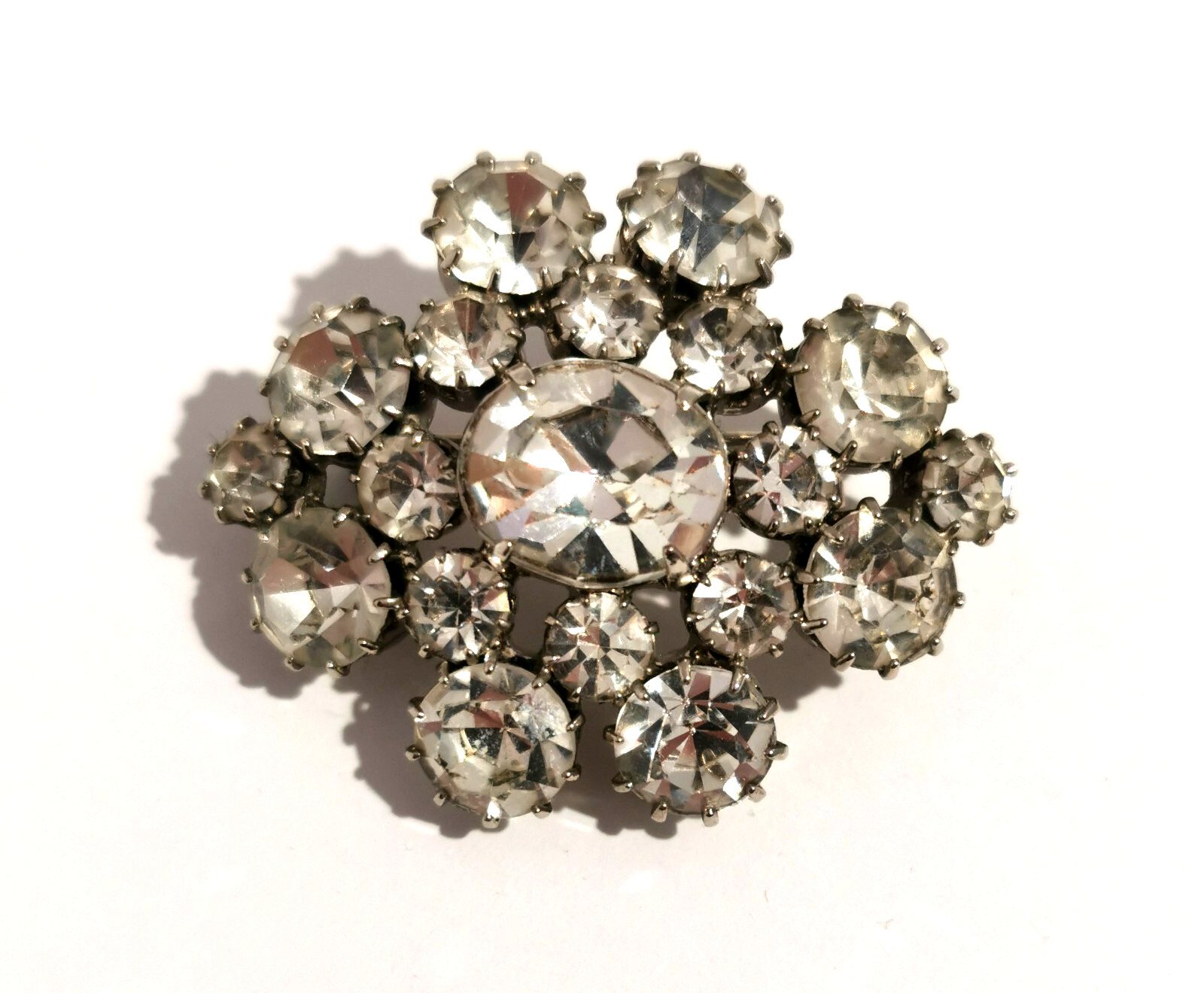 Vintage Czech Brooch Rhinestones White/Colorless Glass Vtg Handmade Beautiful