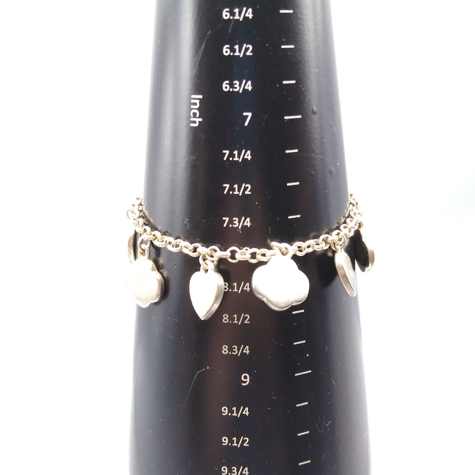 Vintage Hearts and Flowers Charm Bracelet, Silver Tone Dangle Bangle is Whimsica