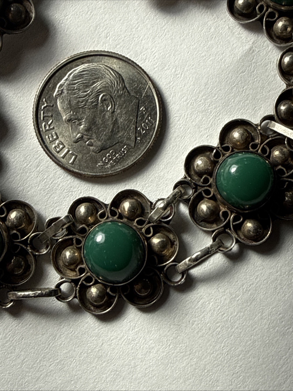 bracelet Taxco Mexico 980 Silver Better Than 925 Sterling Green Onyx Vintage 7.5