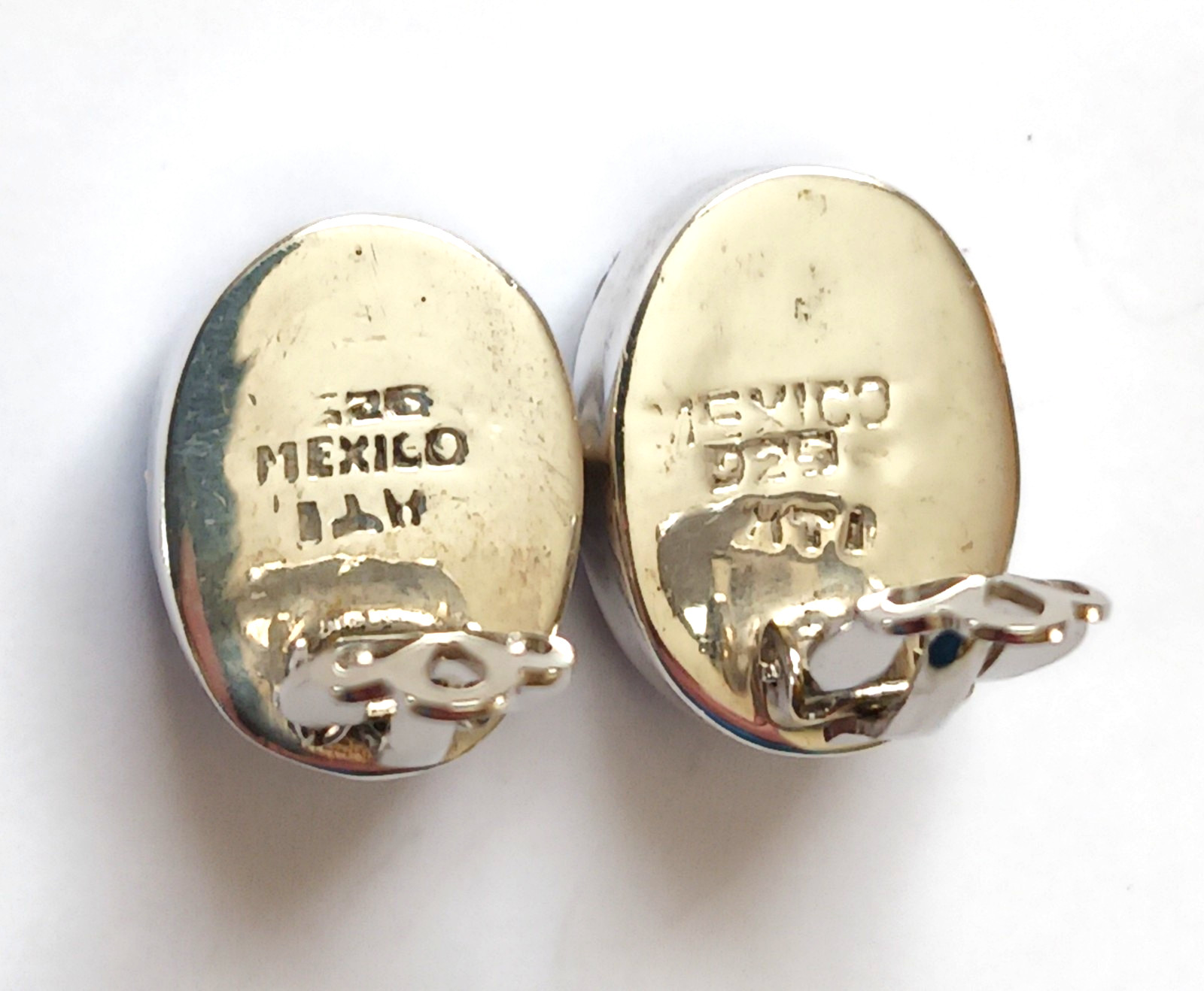 Sterling Silver Mexico 2 Tone Blue Lapis Denim Clip on Oval Earrings