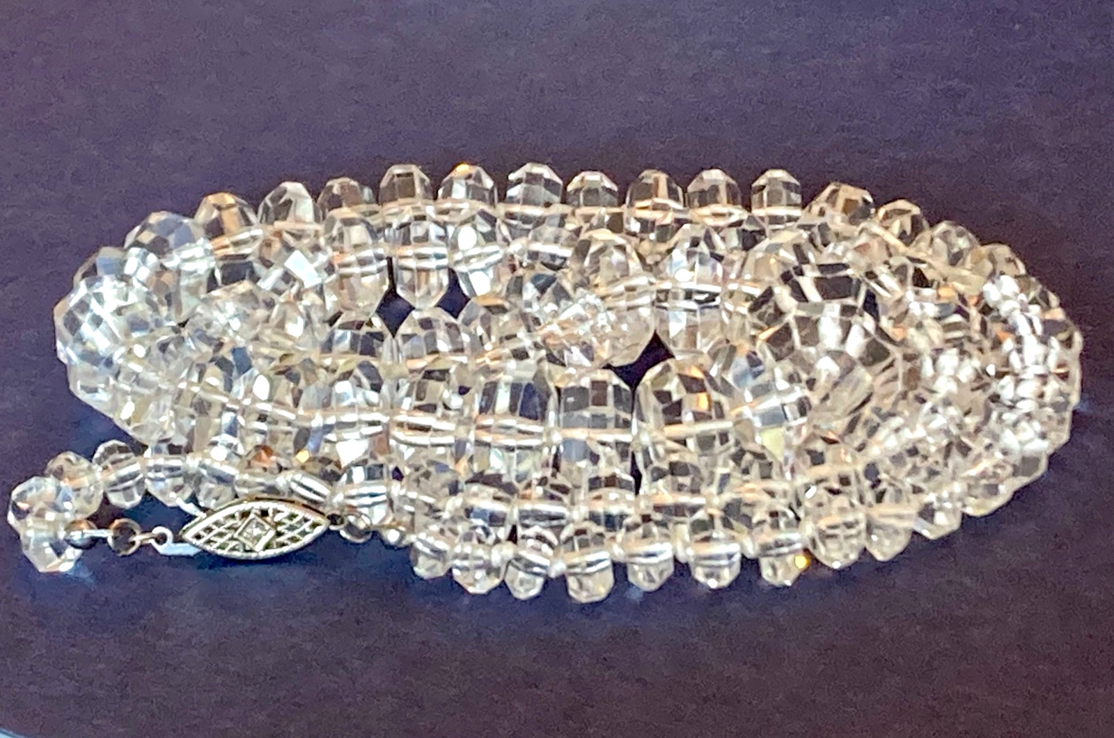 Art Deco Rock Crystal Graduated Hand Knotted 14k Diamond Clasp