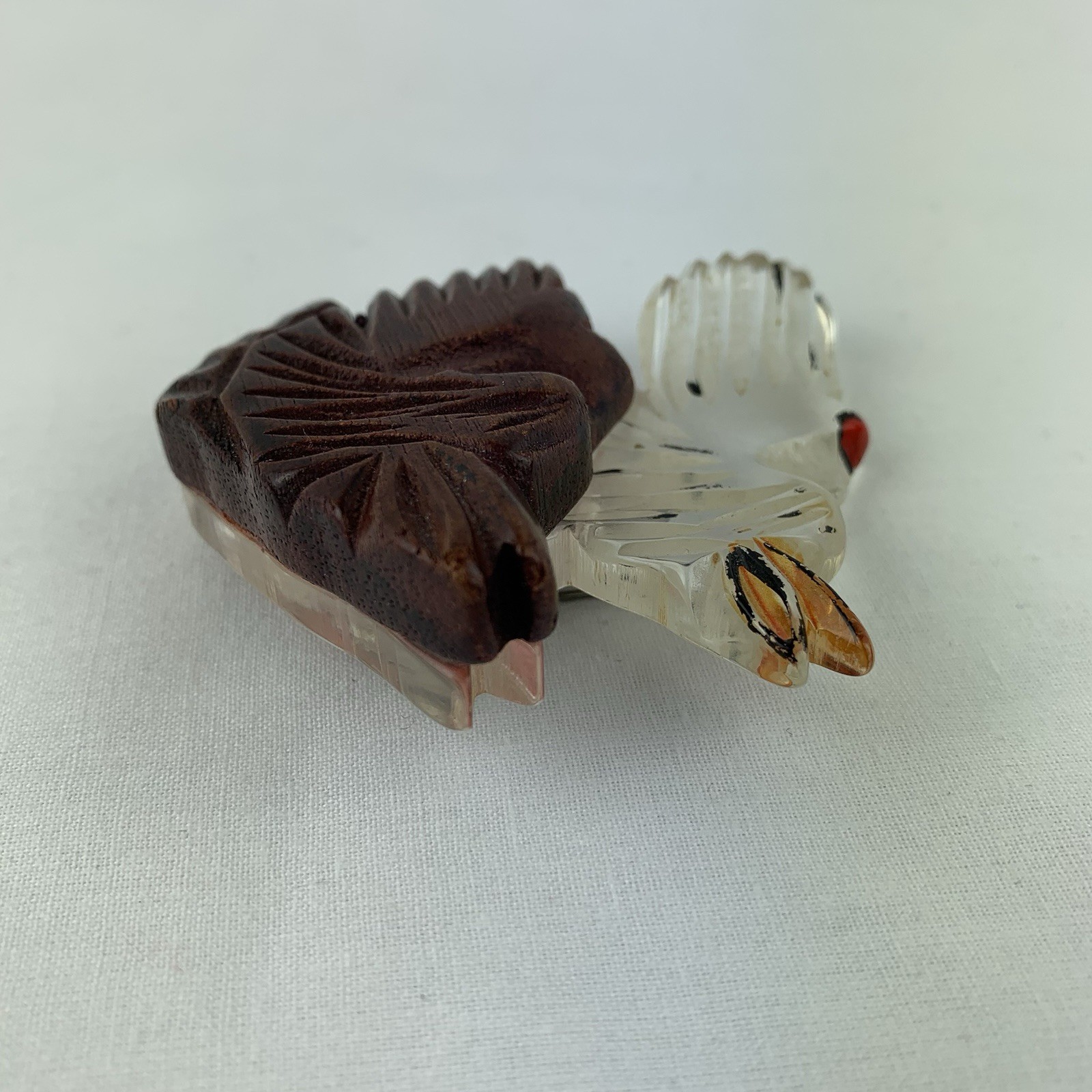 Vintage Hand Carved Lucite And Wood Scottie Dog Terrier Brooch