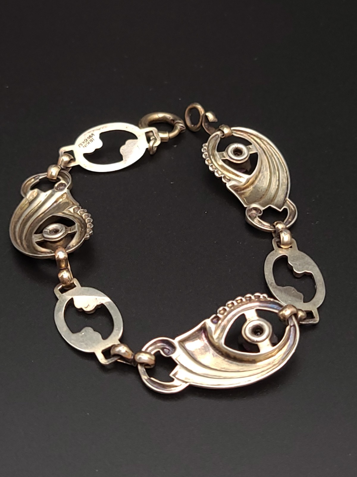 Vintage Harry Iskin 1/20 10K Gold Filled Purple Glass Bracelet 16cm