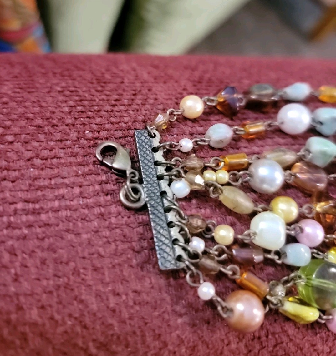 9 Strand Faux Pearl & Bead Wrap, Non-Stretch Bracelet Multi Stone Multi Color