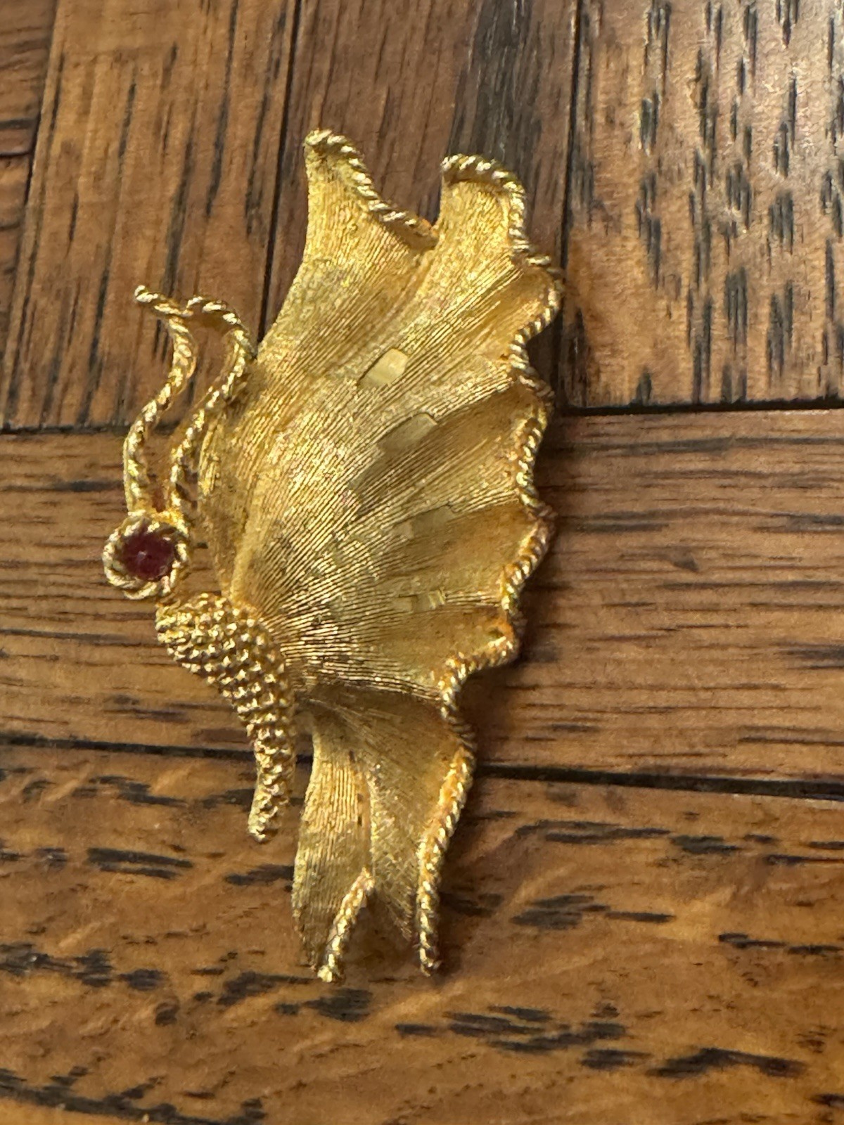 VINTAGE Rhinestone Gold Toned Butterfly Brooch Pin With Red Ruby Accent Juliana
