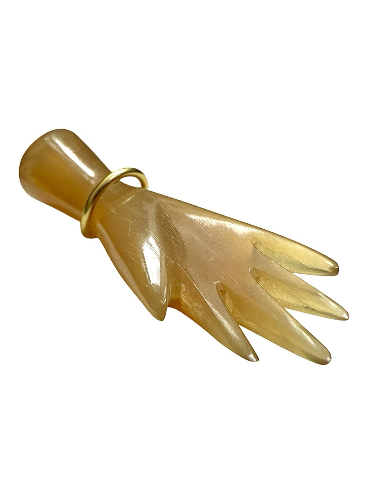 Antique Baltic Amber Hand Pendant Gold Filled Amulet Carved Honey Bony Victorian