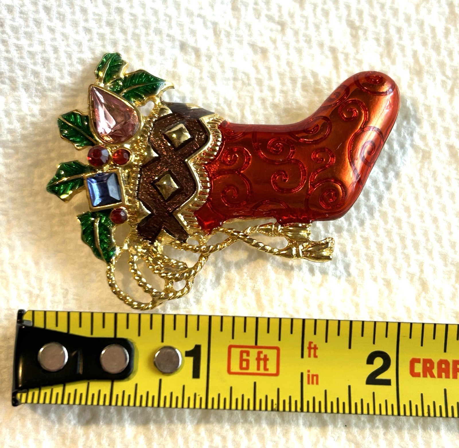 Christmas Brooch Christopher Radko Vintage Stocking Signed Designer Collectible