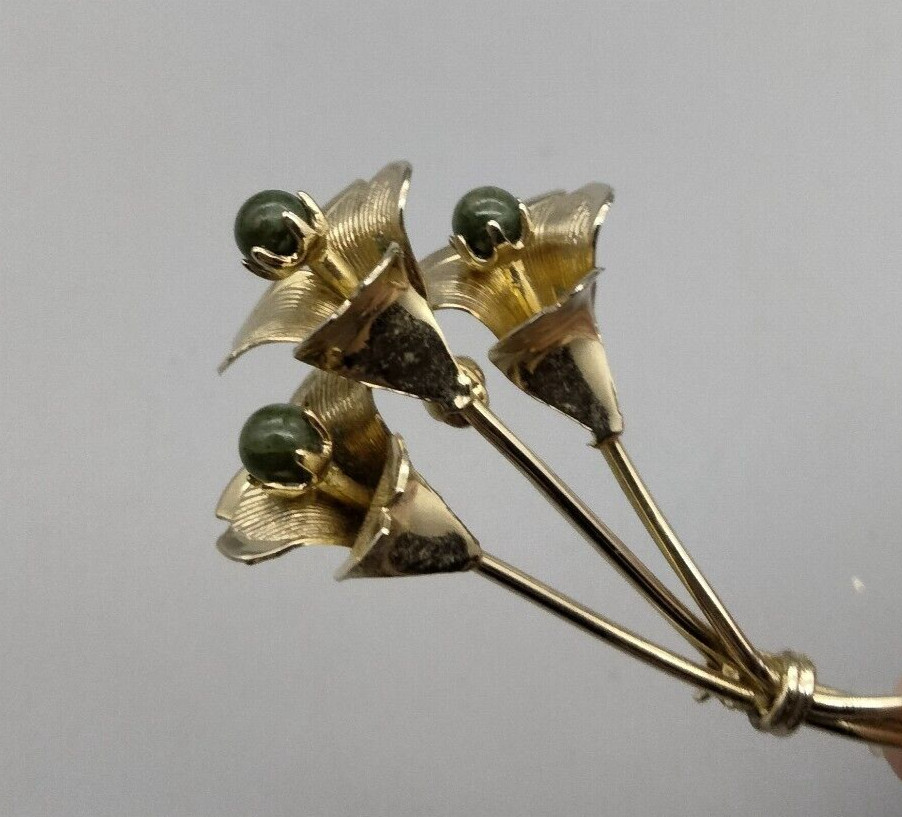 CottageCore Bouquet Floral Spray Brooch Pin 2.5″ Gold Tone VTG Estate Elegance