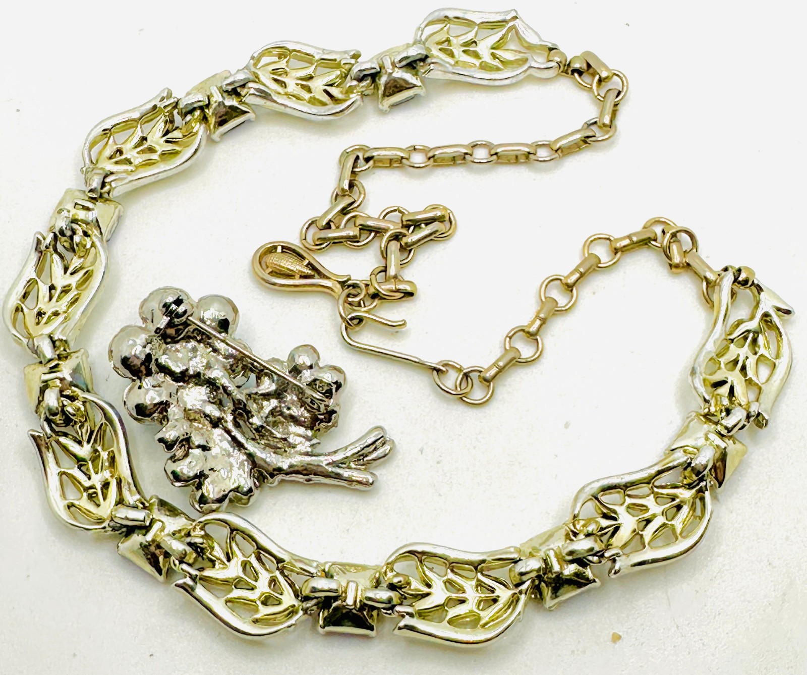 Vtg Lot Exceptional Blue Starlight AB Rhinestone CORO Necklace & Flower Brooch