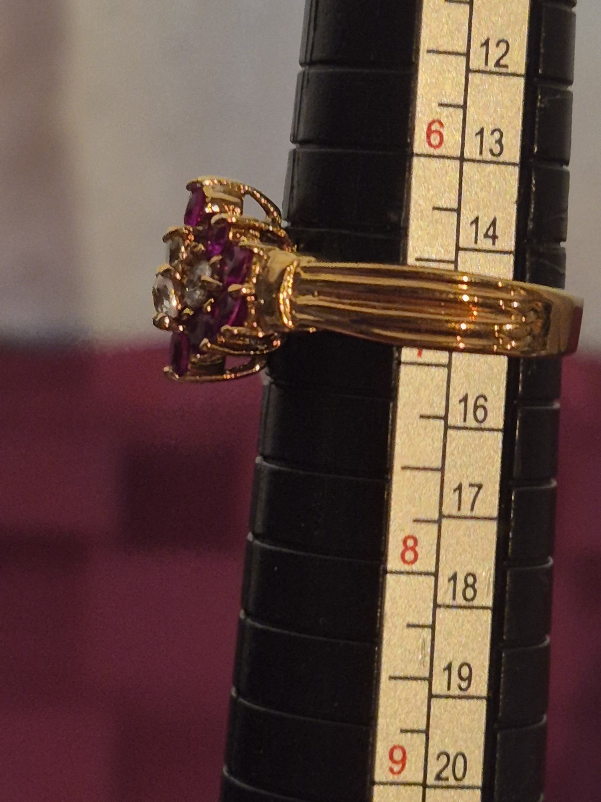 New Vintage Lindenwold Cluster Ring – Size 6.75 / 7 – Ruby Red & Clear Cz