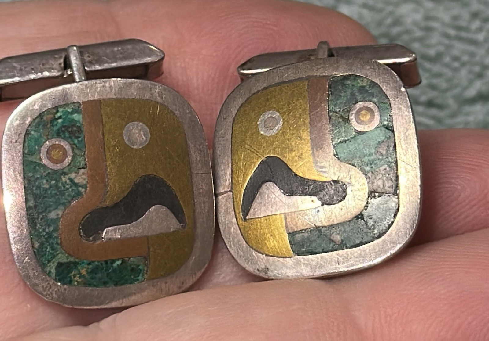 Vintage Mexico Modernist Los Castillo Taxco Mixed Metal Cufflinks