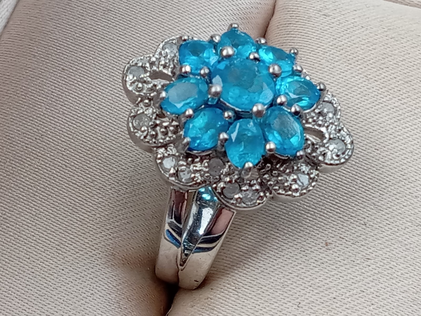 Colleen Lopez Blue Topaz & White Zircon Sparkly Sterling Silver Ring Size 8 -HSN