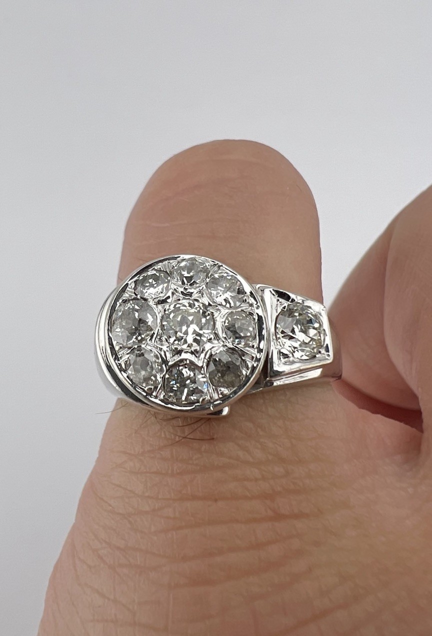 Antique Art Deco Retro 14k White Gold Old European Cut Diamond Ring