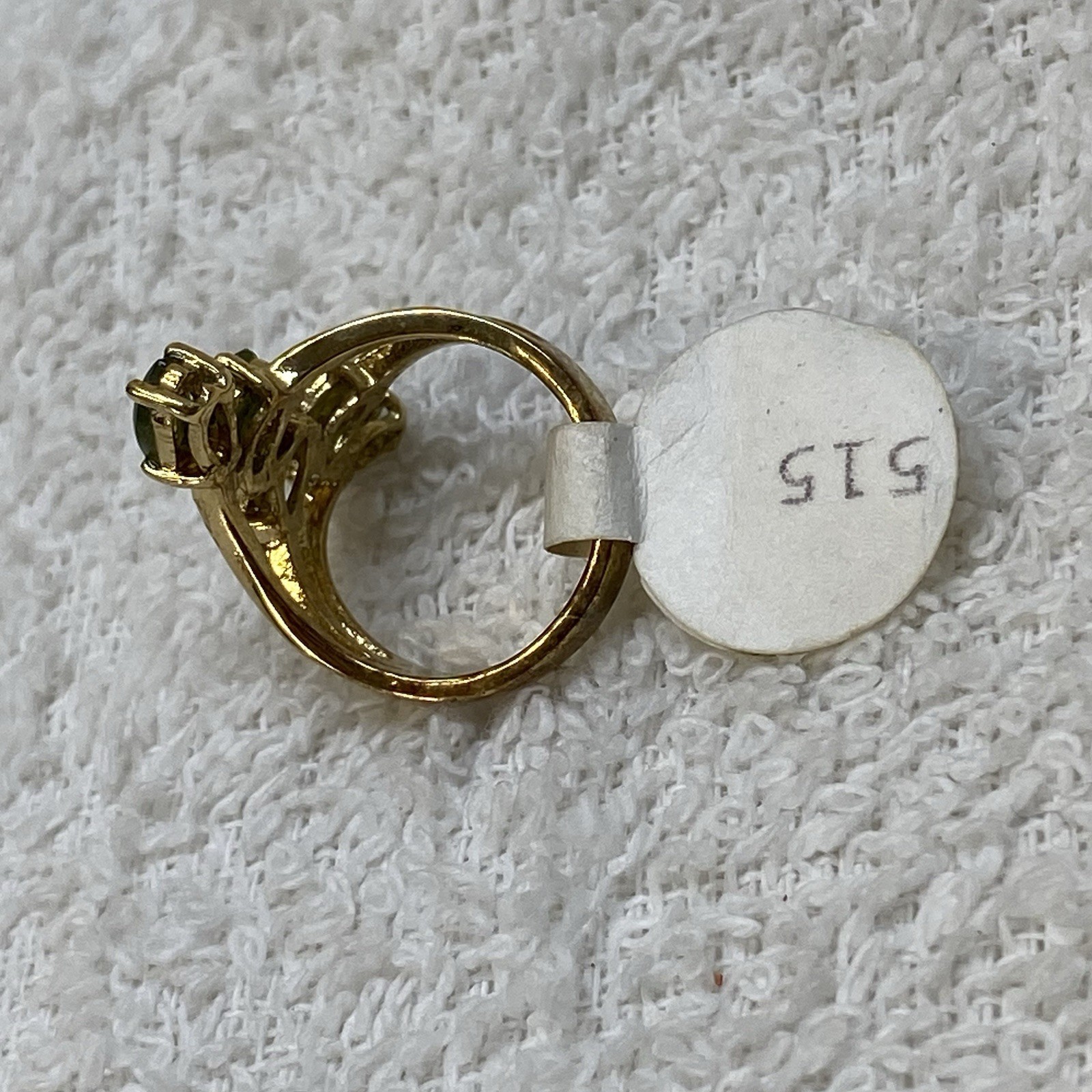 Antique/Vintage Designer 14 Kt. HGE Yellow Gold & Jade 5-Stone Ring Size 5