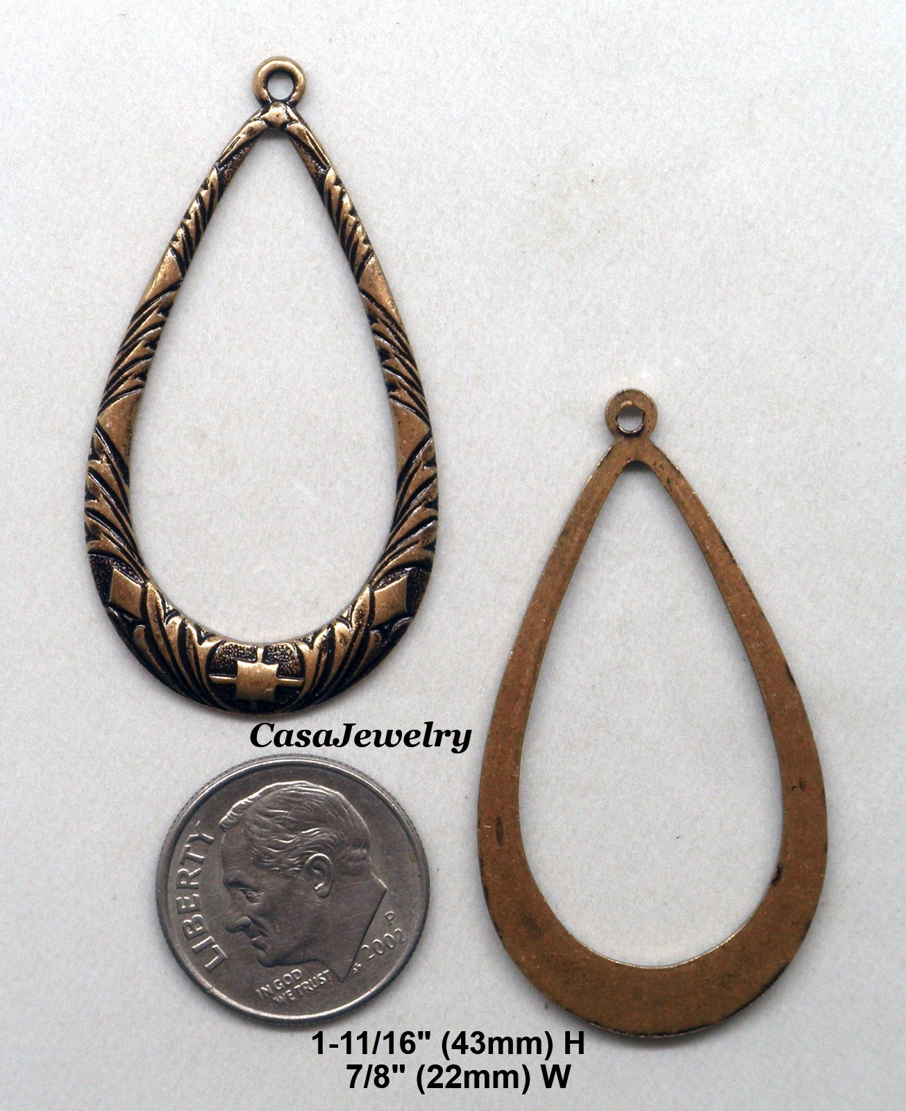 #0490 ANTIQUED GOLD DIE STRUCK CELTIC OPEN TEARDROP W/TOP HANG RING – 1 Pair