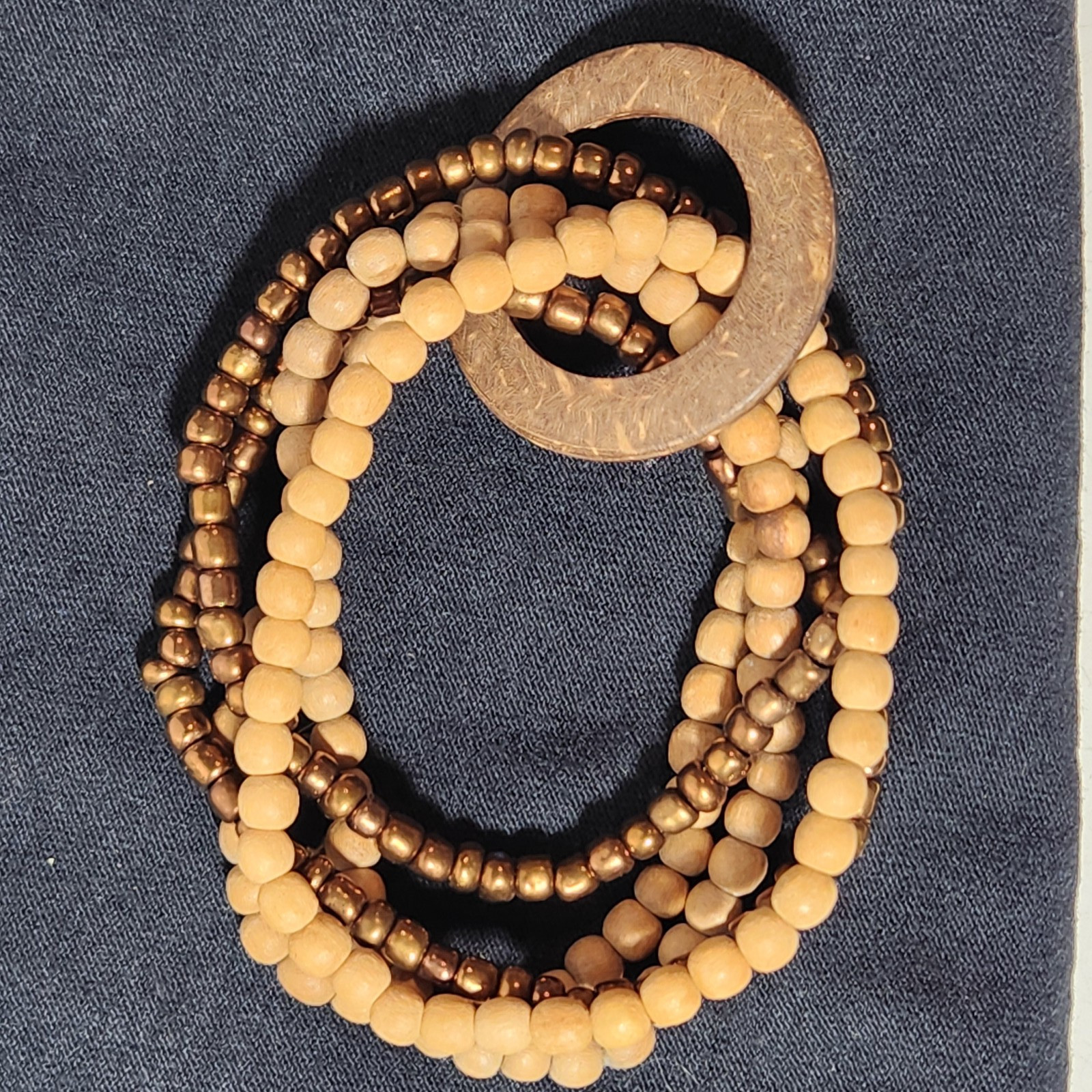 Multi Strand Wood Bead Stretch Bracelet Natural Earthy Boho Light Dark