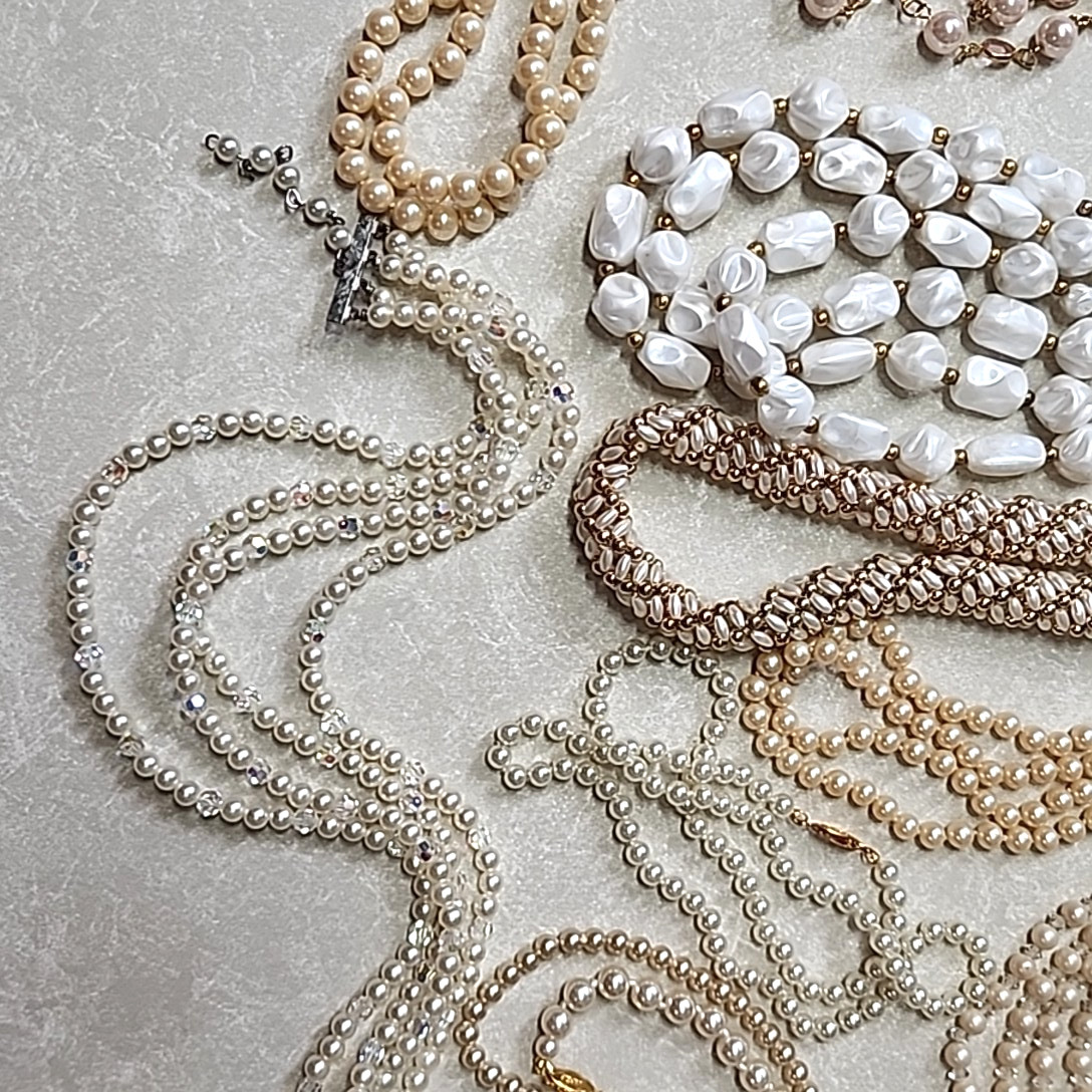 Vintage Faux Pearl Beaded Necklace Lot Bracelets Multicolor Glass Acrylic Layers
