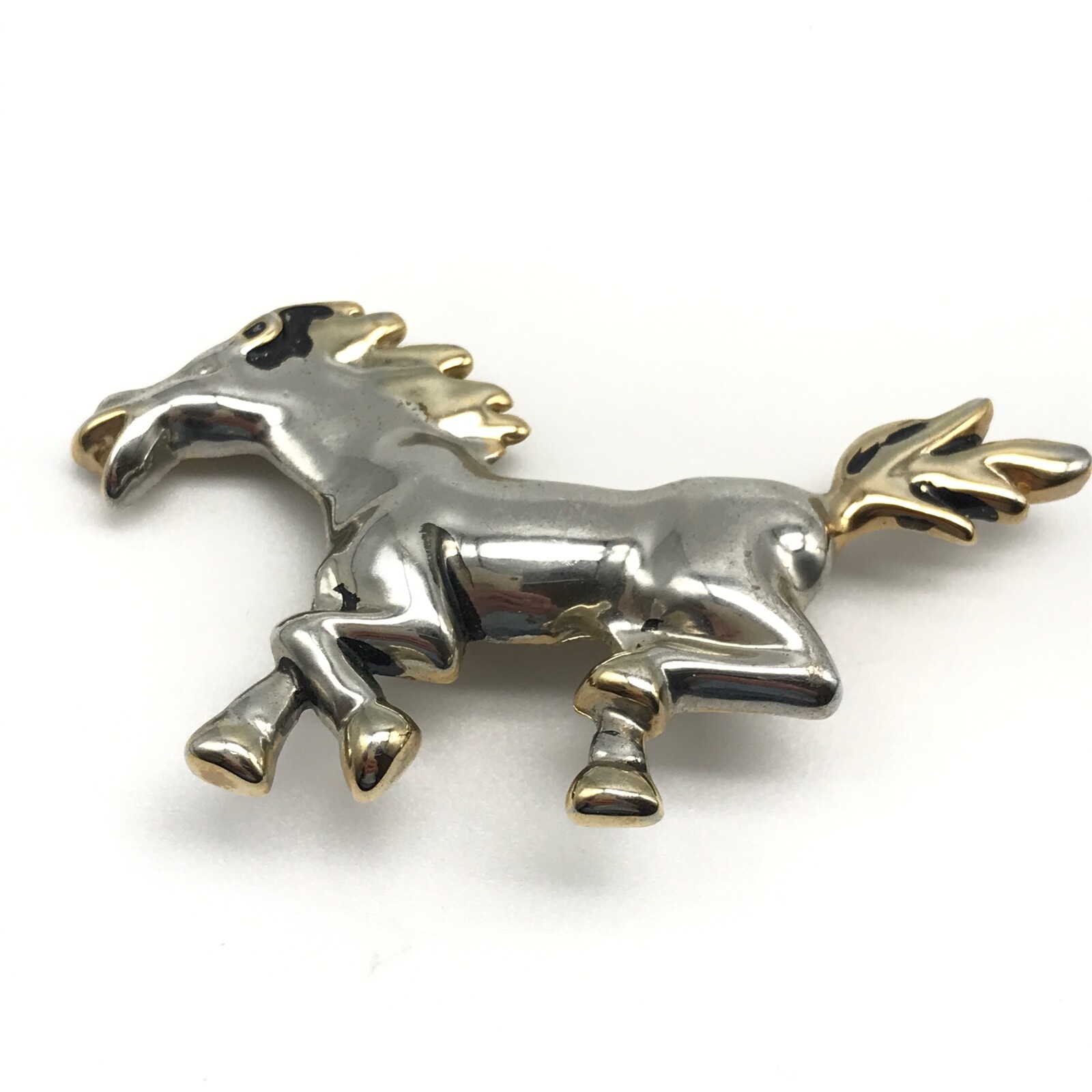 Vintage Silver Tone Two Tone Running Galloping Horse Brooch Pin Pendant