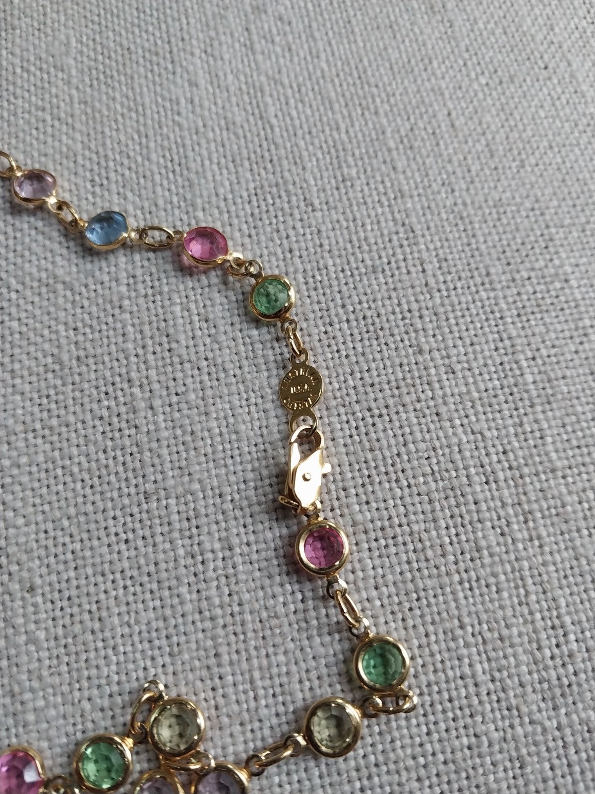 Vintage Signed Austrian Crystal USA Necklace Pastel Multi-Color Bezel Set Stones