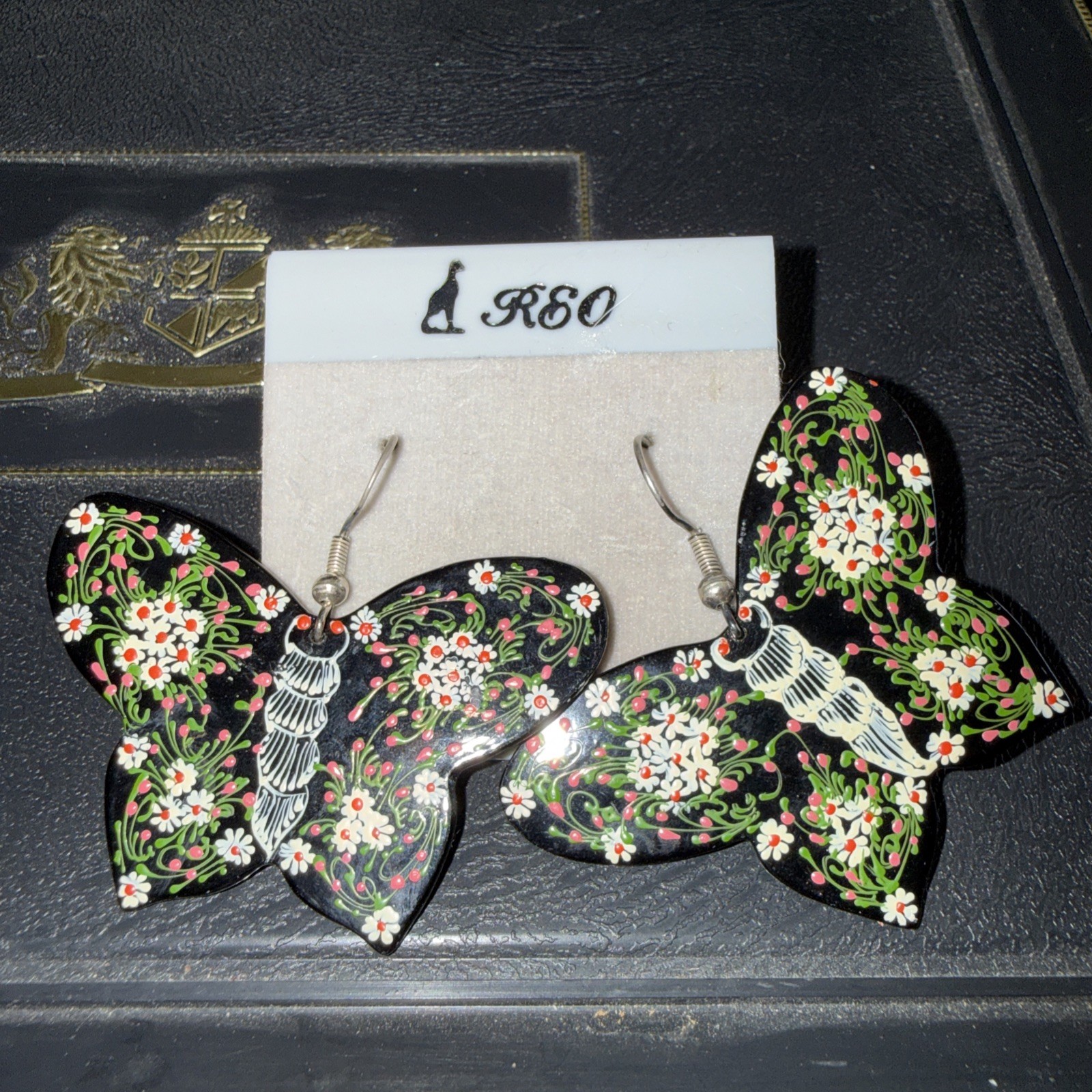 Sterling Silver REO company Butterfly Plastic Earrings NOS 1.5″ X 2″ Wide