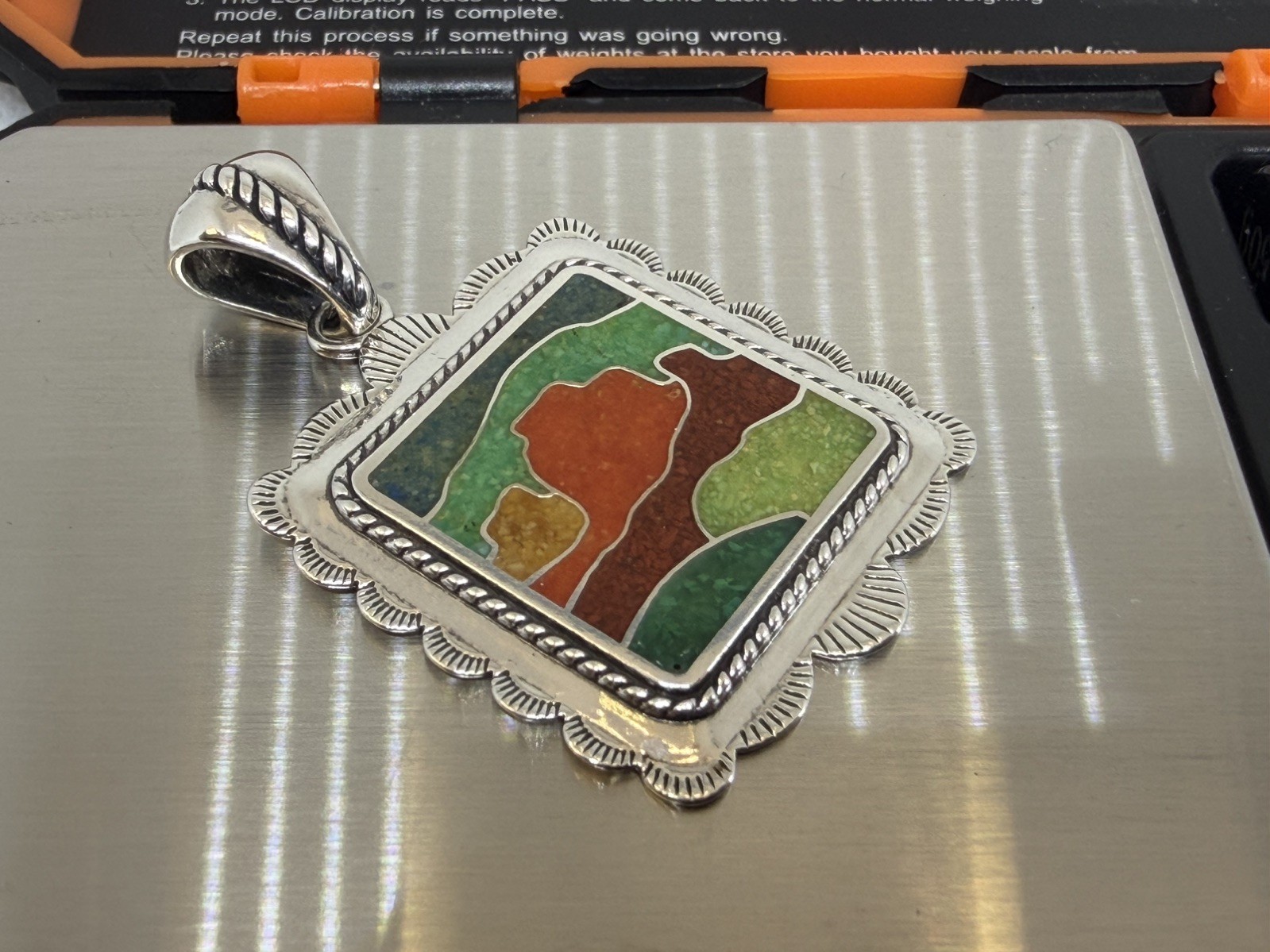 Carolyn Pollack 925 Sterling Silver Desert Scene Colorful Multi-Stone Chip Inlay