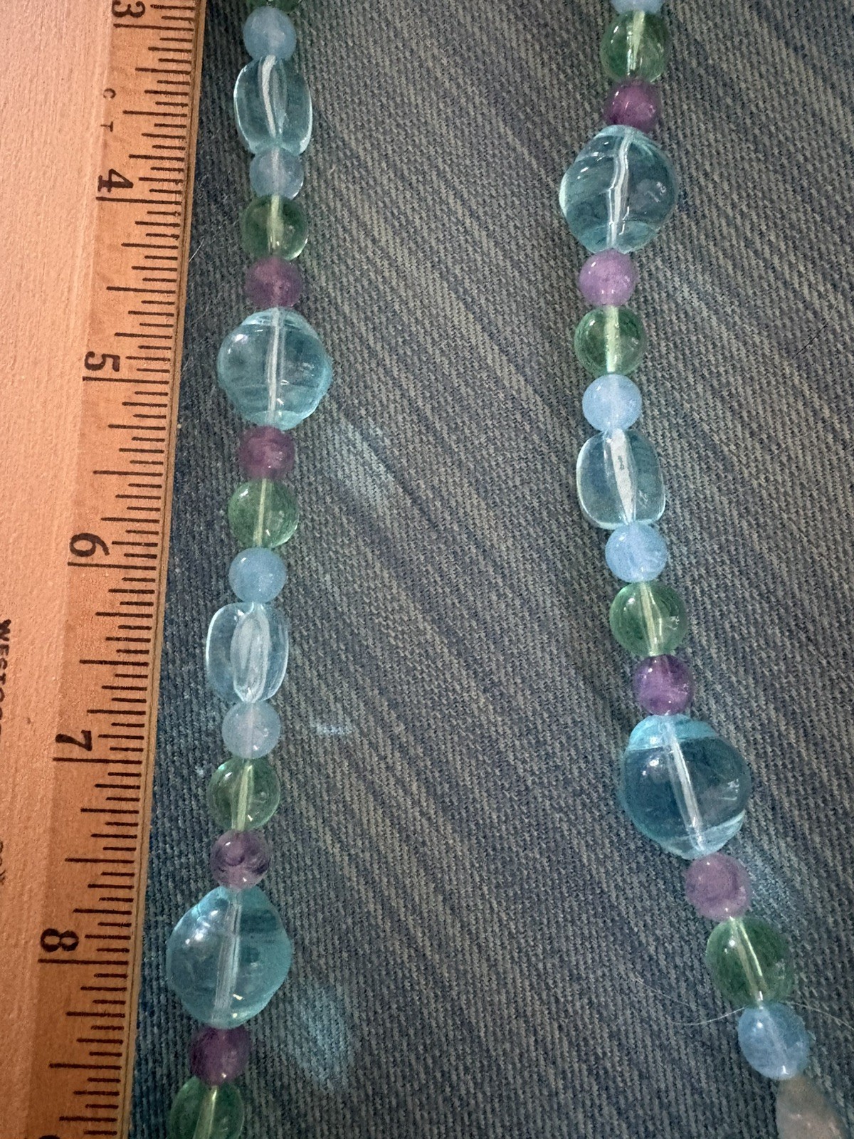AQUA BLUE GREEN & PURPLE LUCITE/Non Glass Material Beaded Necklace