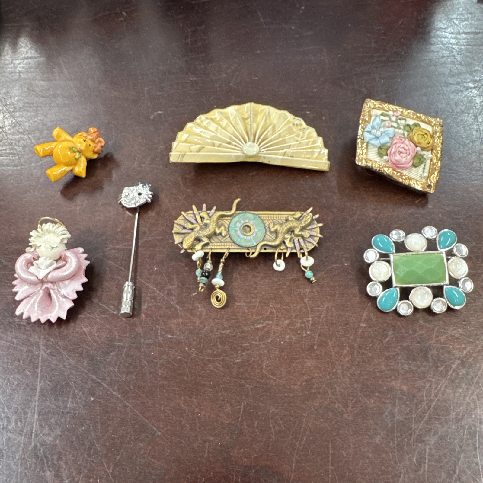 Vintage Mixed Lot Of 7 Brooches Different Variety