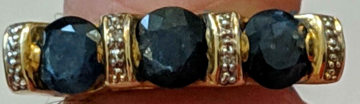 VINTAGE SAPPHIRES VERMEIL STERLING SILVER RING ABOUT SIZE 7 1/2 SIGNED CJ