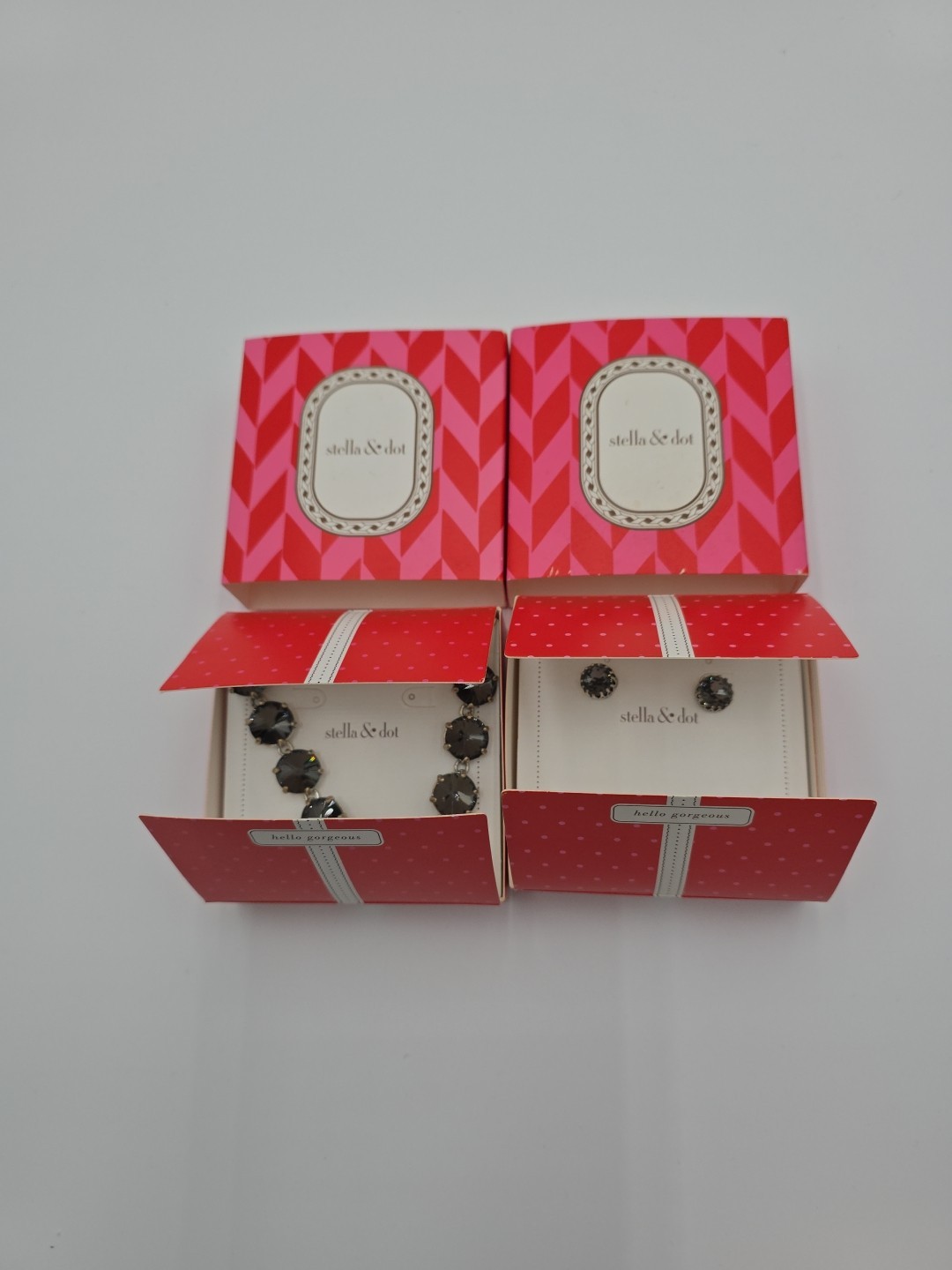 Vintage Stella & Dot Silver Tone Black Crystal Rhinestone Bracelet & Earring Set