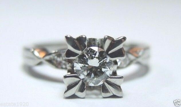Antique Art Deco Diamond Engagement Platinum Ring Size 4.75 UK-J EGL USA