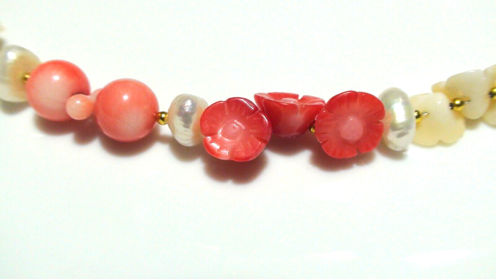 152.80ct 100% NATURAL SEA SALMON PINK,WHITE CORAL,PEARL 925 SSILVER CLASP NE-CE.